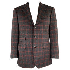 BRIONI Regular Grey Red Window Pane Wool Sport Coat