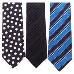 BRIONI Set of 3 100% silk blue diagonal stripes pleats white polka dot dress tie BRIONI Set of 3 100% silk blue diagonal stripes pleats white polka dot dress tie