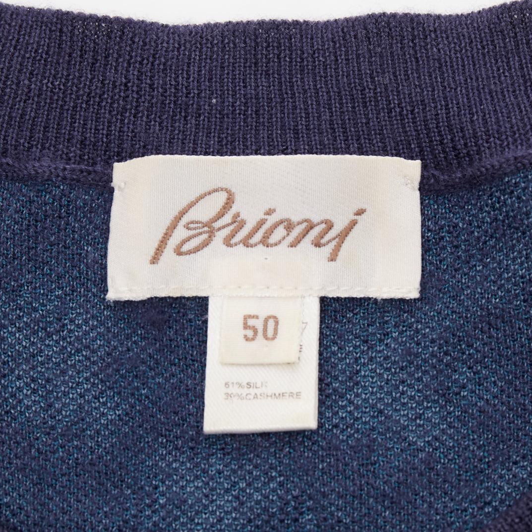BRIONI silk cashmere blue navy diagonal check short sleeve sweater IT50 L For Sale 3