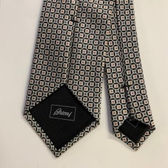 BRIONI Silver Grey Geometric Silk Tie