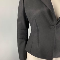 BRIONI Size 10 Black Wool Notch Lapel Cropped Jacket Blazer