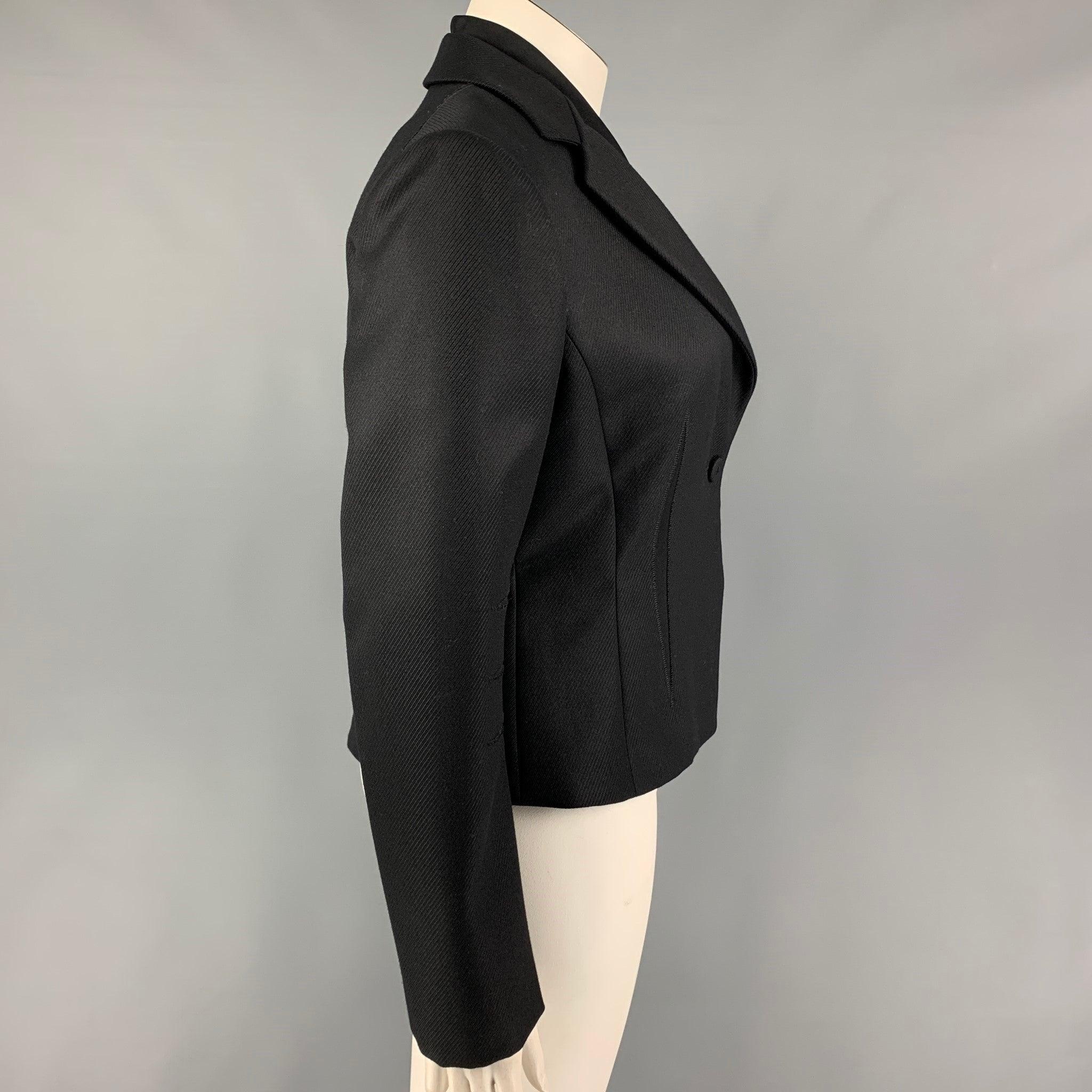 BRIONI Size 10 Black Wool Notch Lapel Cropped Jacket Blazer In Good Condition For Sale In San Francisco, CA