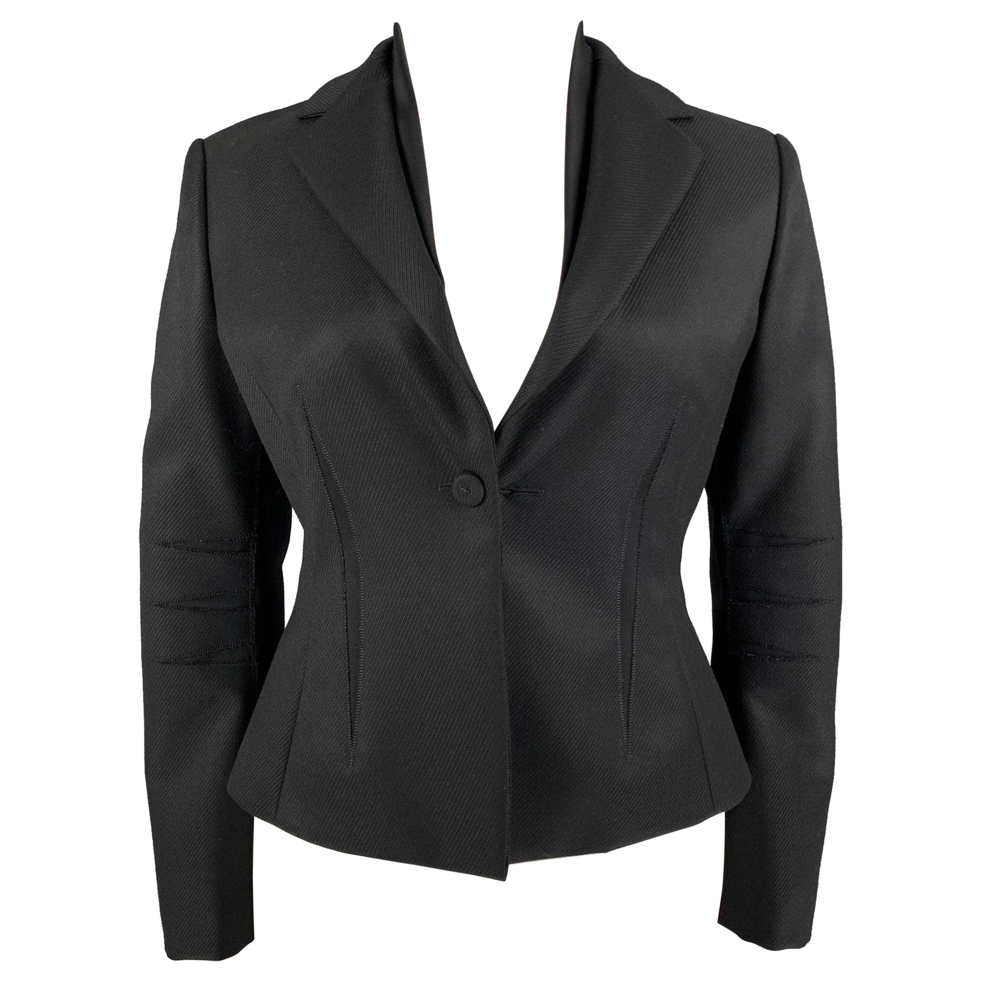 BRIONI Taglia 10 Giacca Blazer in lana nera con risvolto a punta