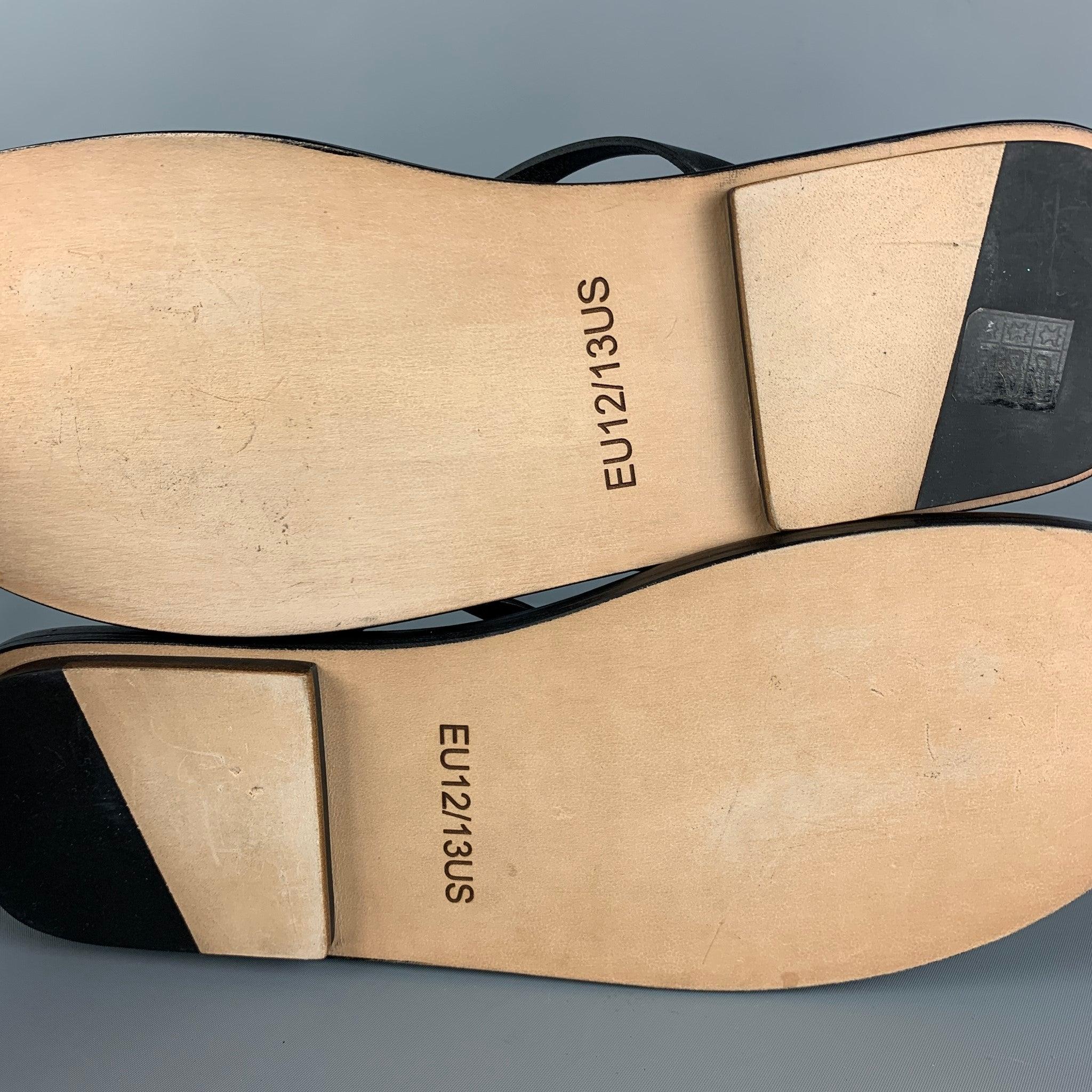 BRIONI Size 13 Black Leather Thong Sandals For Sale 2