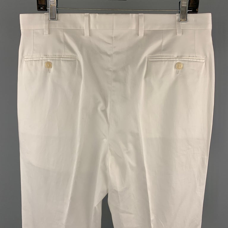 BRIONI Size 34 White Cotton Front Tab Zip Fly Cuffed Dress Pants For ...