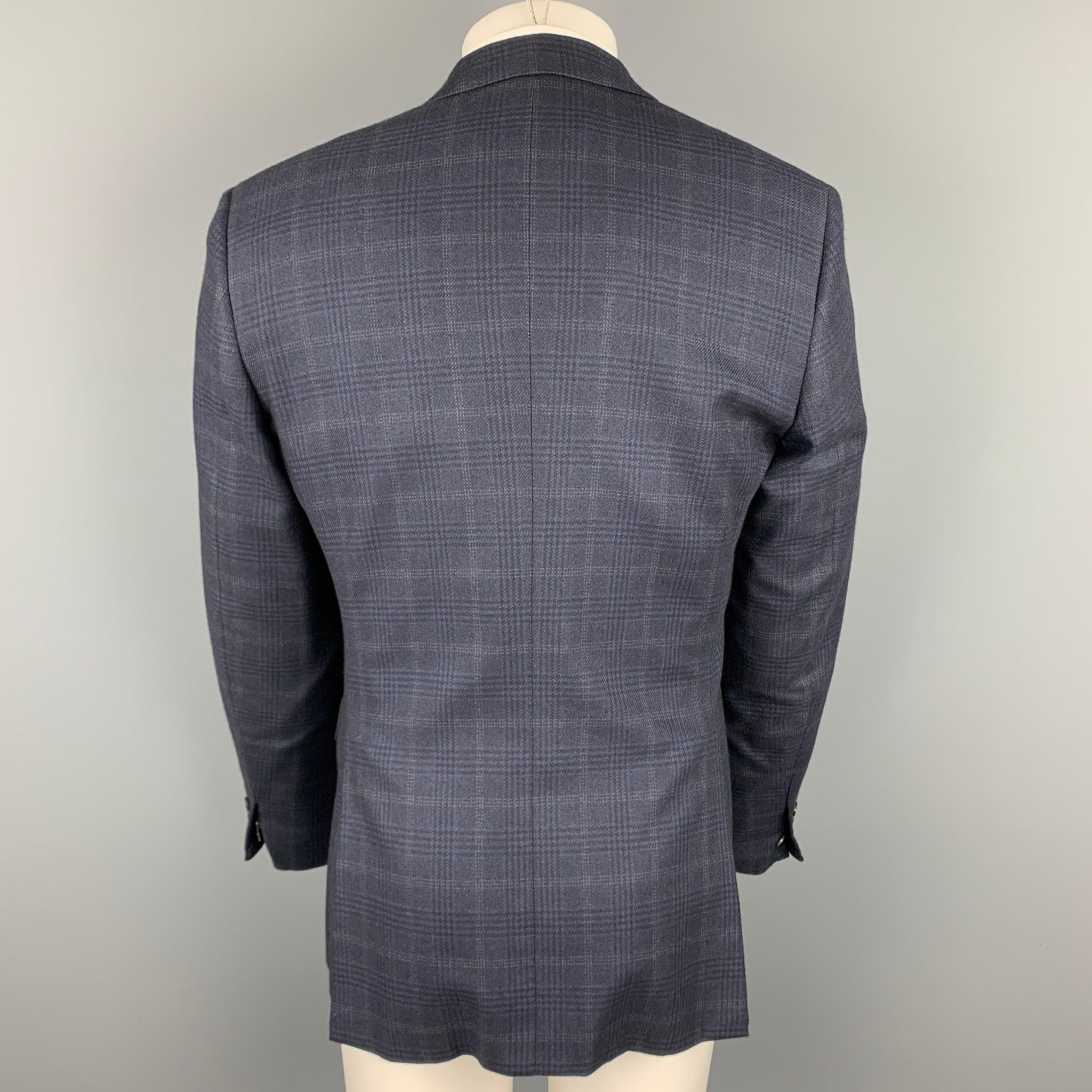 Black BRIONI Size 39 Navy Plaid Silk / Wool Notch Lapel Custom Sport Coat