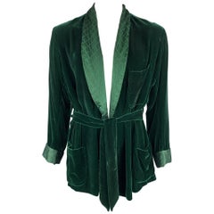 BRIONI Size 40 Forest Green Silk Velvet Shawl Collar Robe Jacket