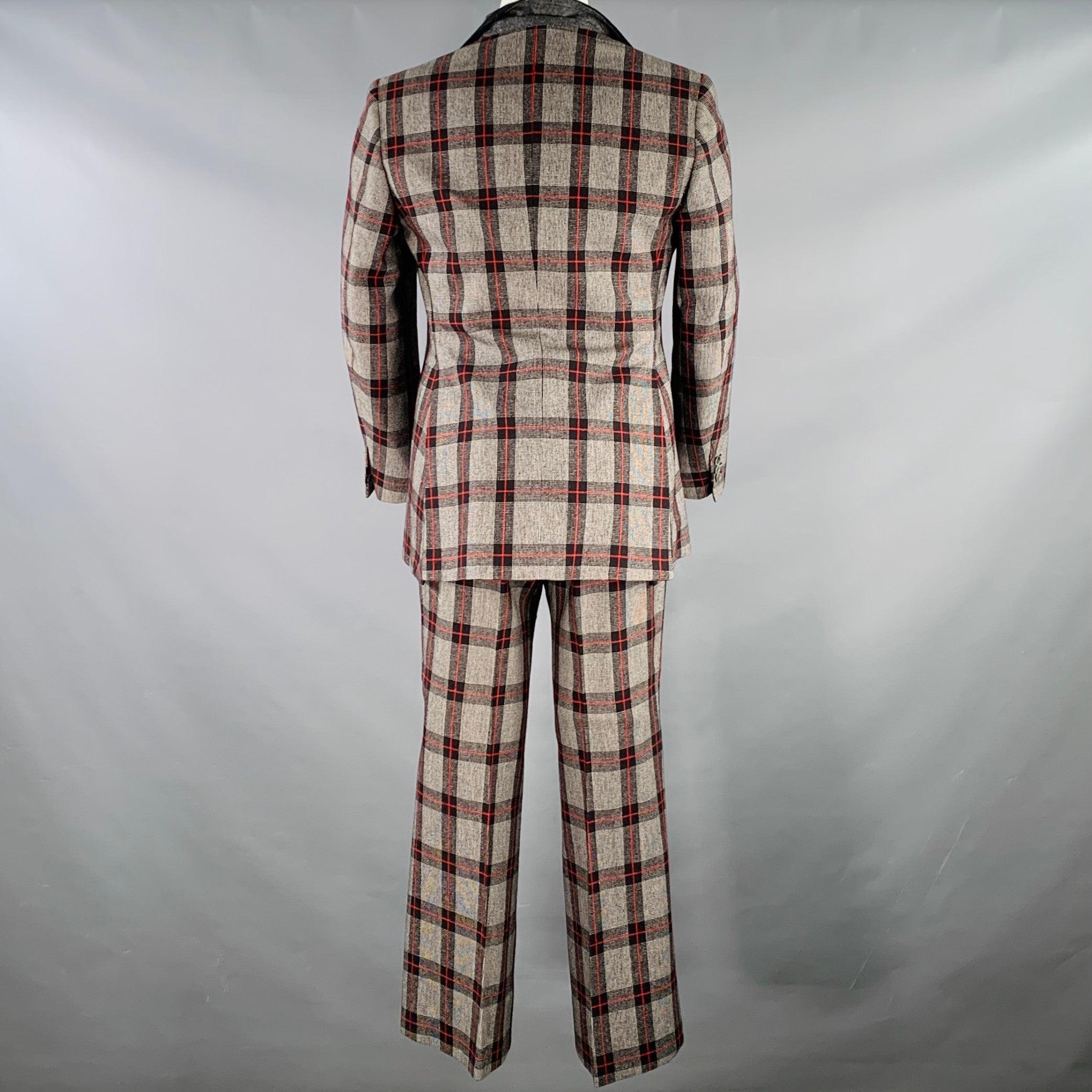 Brown BRIONI Size 40 Grey Black Red Plaid Wool Notch Lapel Suit For Sale