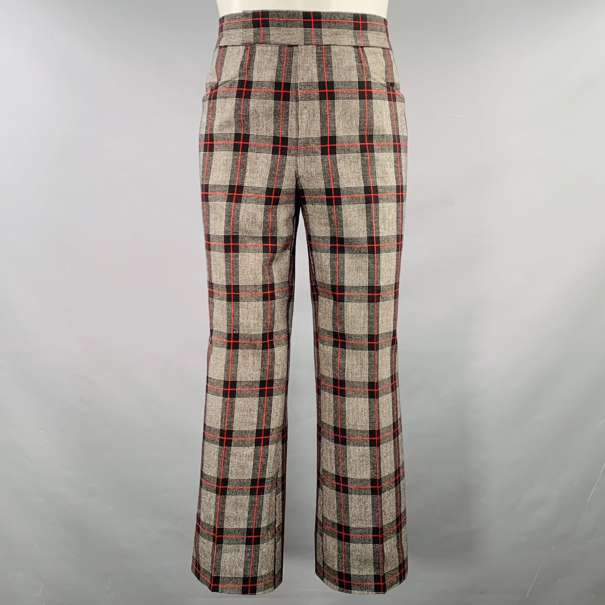 BRIONI Size 40 Grey Black Red Plaid Wool Notch Lapel Suit In Good Condition For Sale In San Francisco, CA
