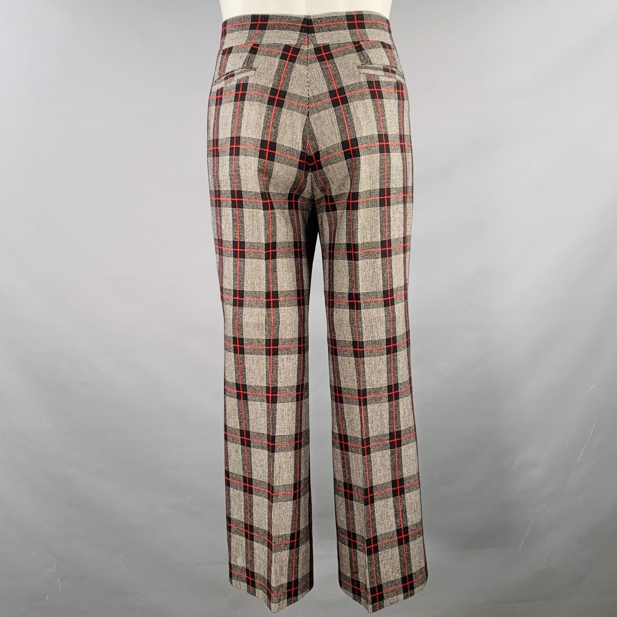 Men's BRIONI Size 40 Grey Black Red Plaid Wool Notch Lapel Suit For Sale