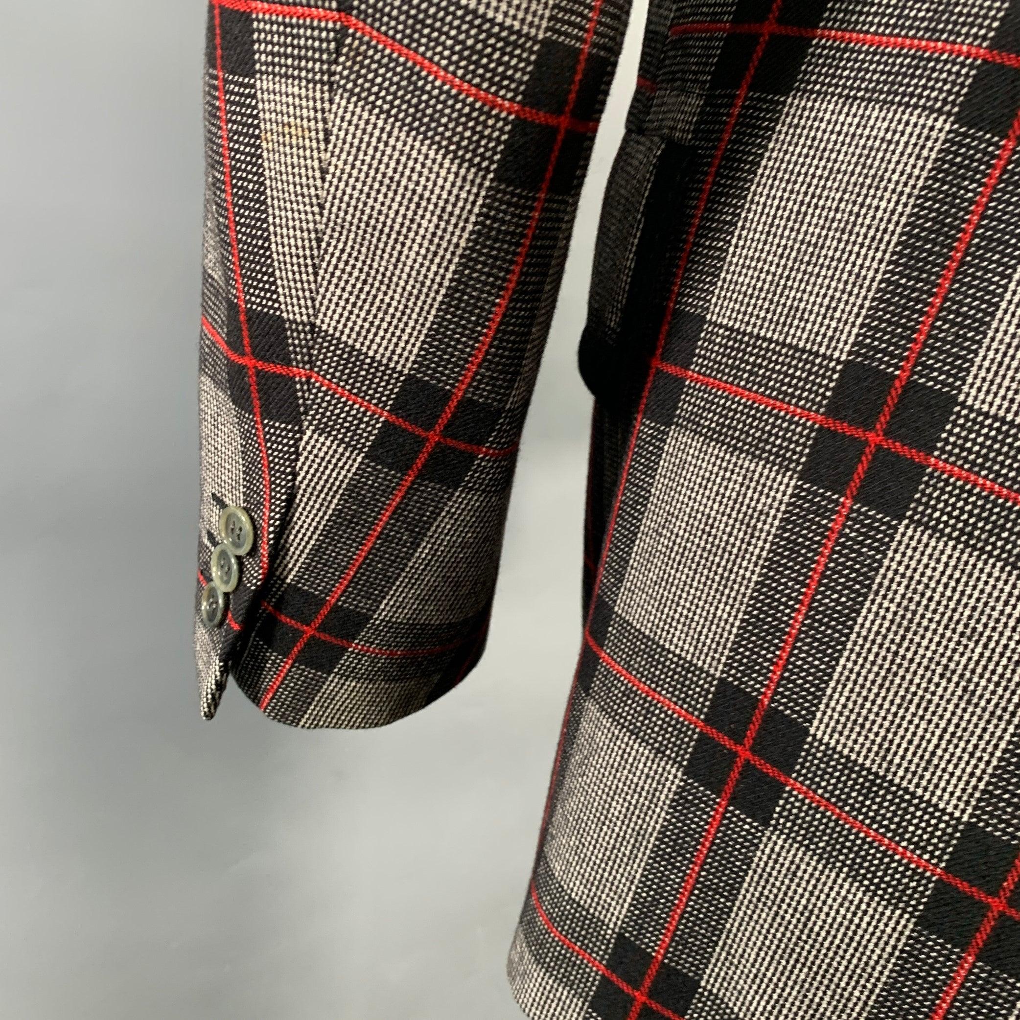 BRIONI Size 40 Grey Black Red Plaid Wool Notch Lapel Suit For Sale 1