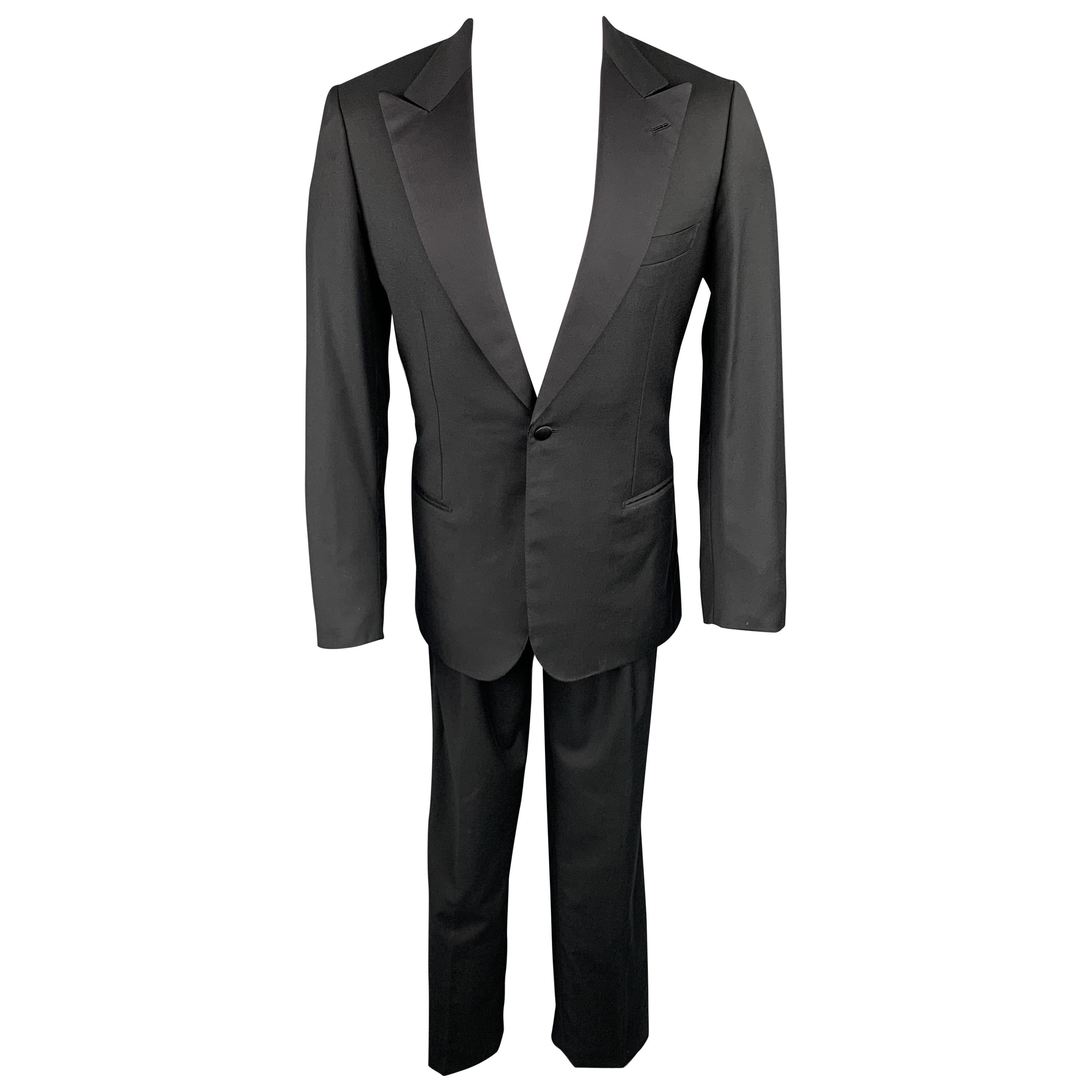 BRIONI Size 40 Long Black Wool Peak Lapel Tuxedo For Sale at 1stDibs