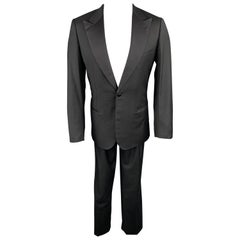 BRIONI Size 40 Long Black Wool Peak Lapel Tuxedo