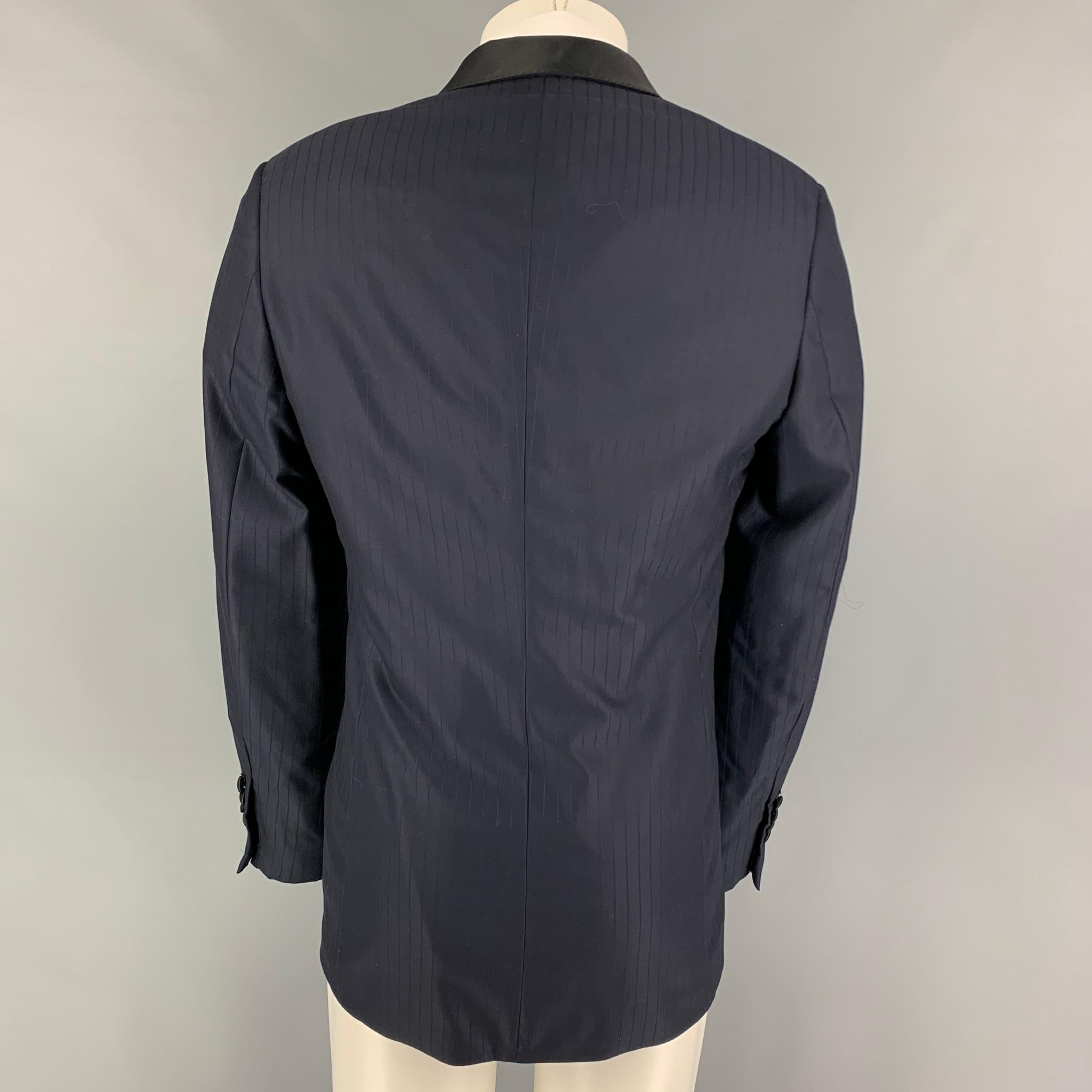 Black BRIONI Size 40 Navy Stripe Wool Tuxedo Sport Coat