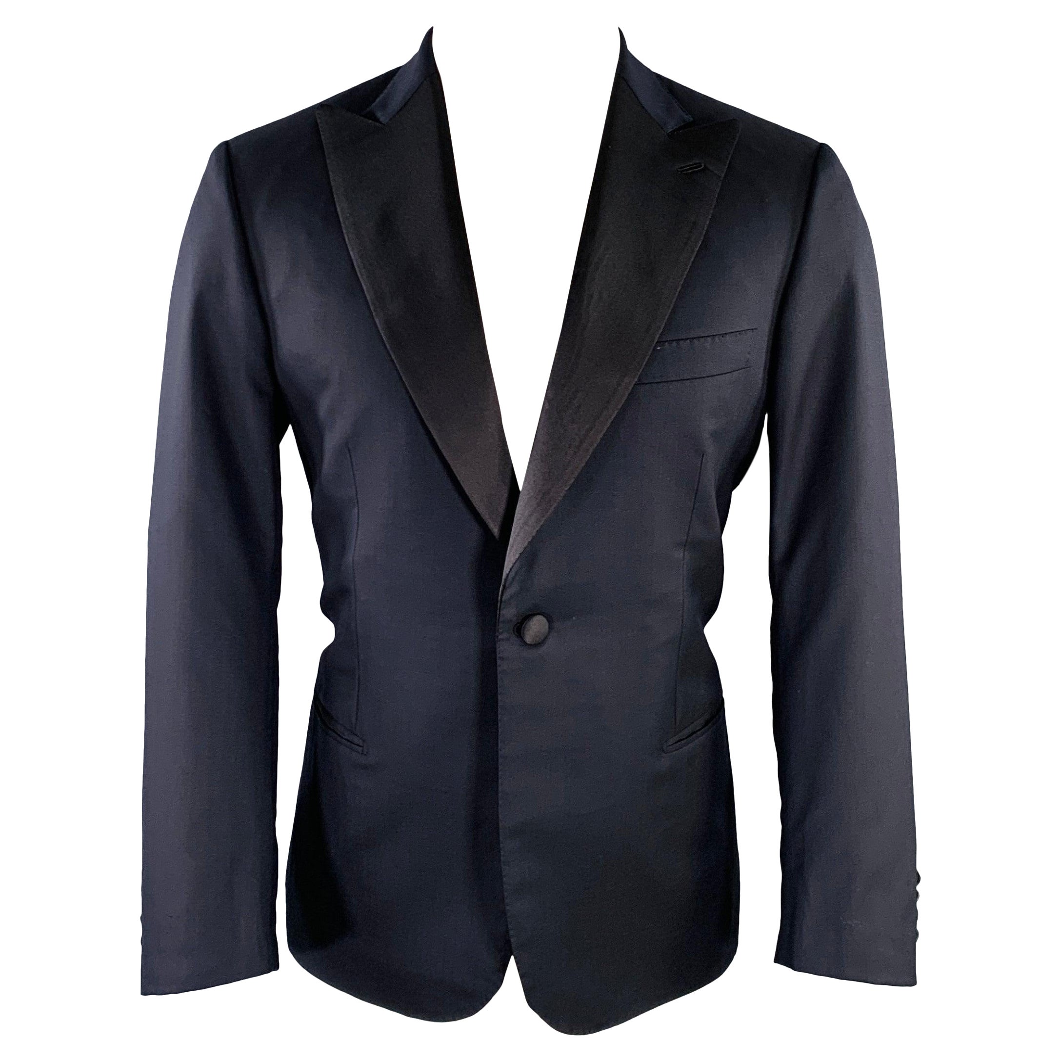 BRIONI, manteau de sport en laine bicolore bleu marine et noir, taille 40