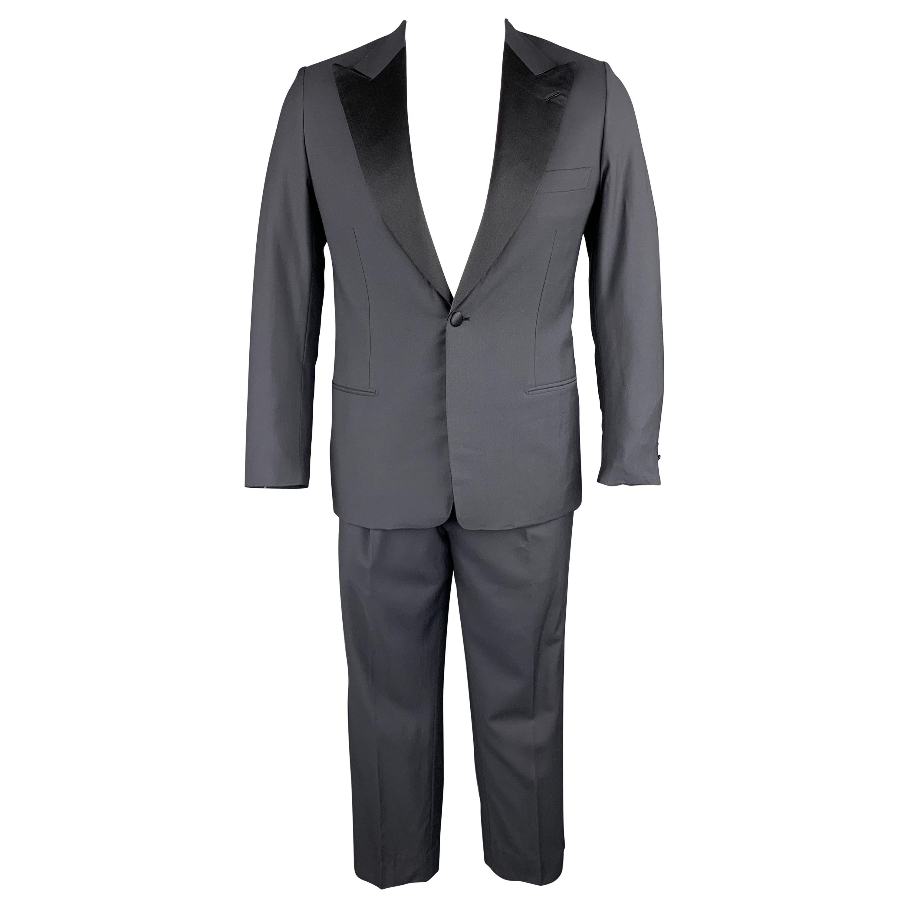 BRIONI Size 40 Regular Navy Solid Wool Peak Lapel Tuxedo