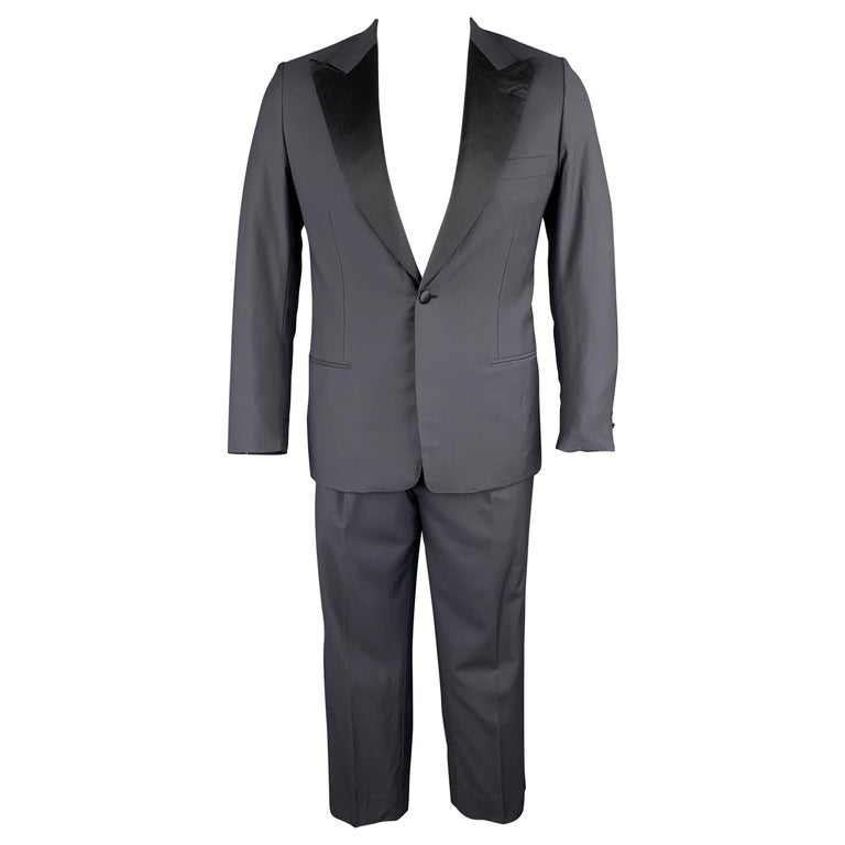 BRIONI Size 40 Regular Navy Solid Wool Peak Lapel Tuxedo For Sale at ...