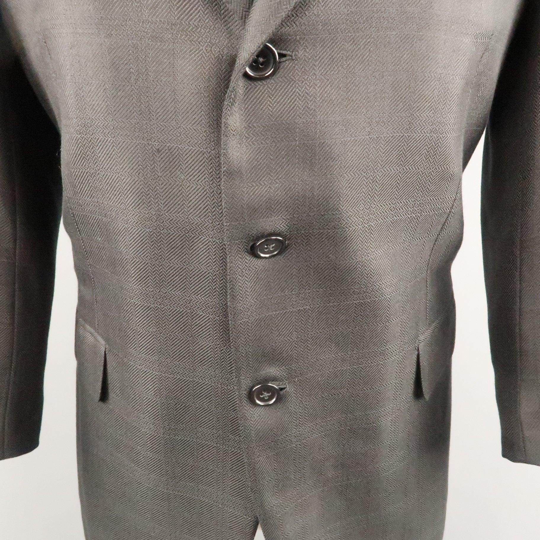 Men's BRIONI Size 42 Black Wool Blend Windowpane Sport Coat For Sale