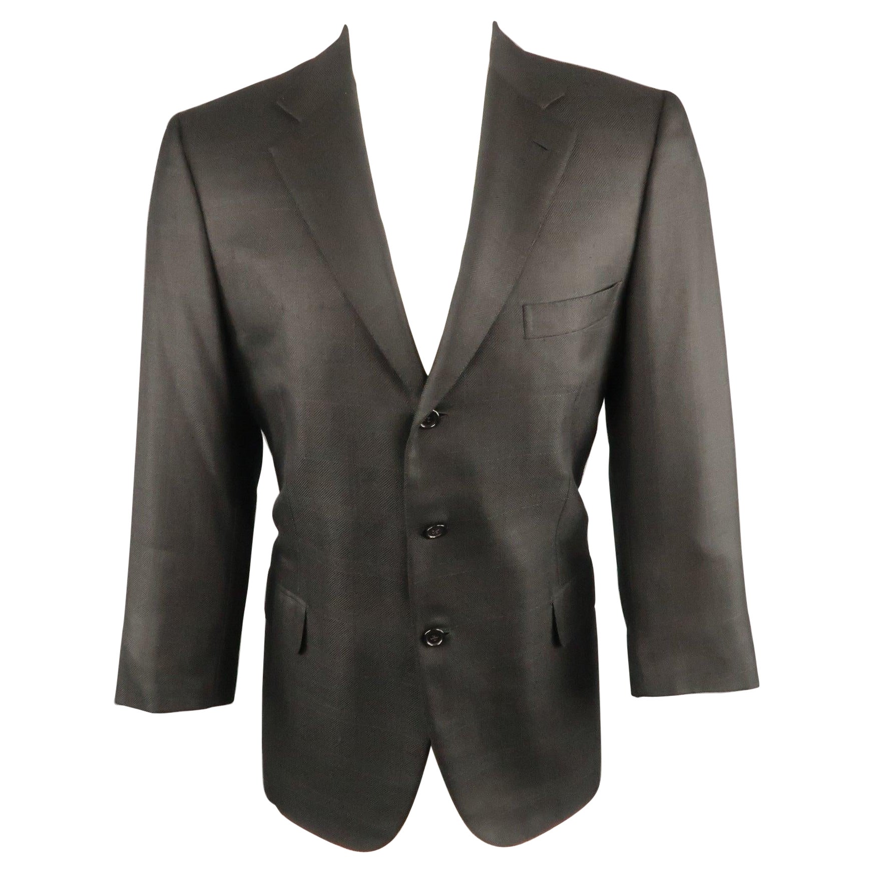 Brioni Taille 42 Manteau de sport à carreaux en laine mélangée noire