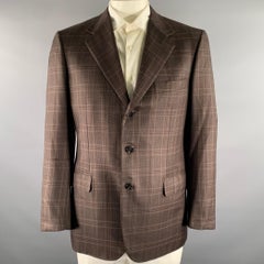 Chaqueta deportiva BRIONI, talla 42, de lino y lana, con estampado de tartán en marrón, naranja y azul