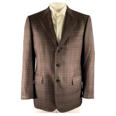 Chaqueta deportiva BRIONI, talla 42, de lino y lana, con estampado de tartán en marrón, naranja y azul