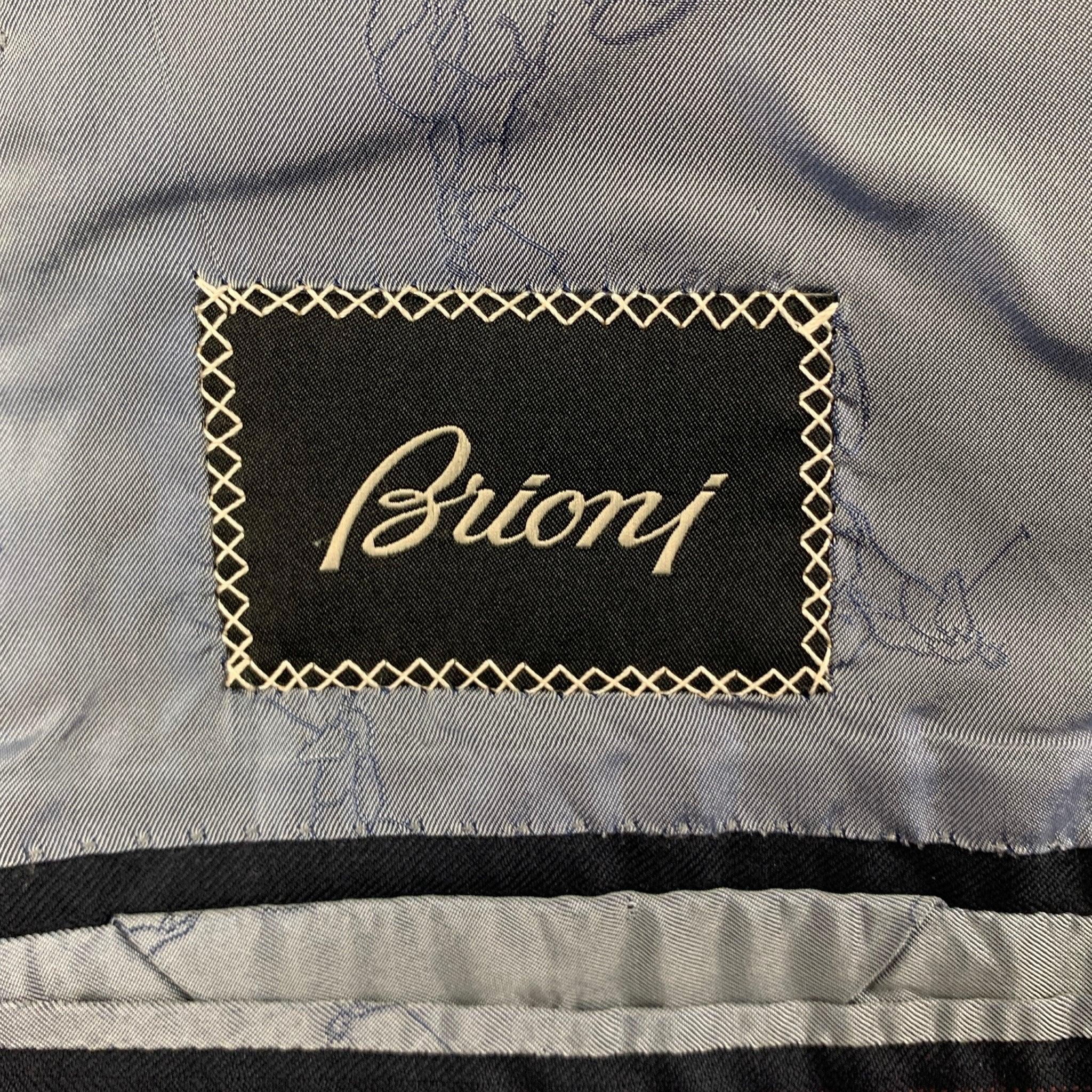 BRIONI Size 42 Navy Stripe Wool Notch Lapel Suit For Sale 7