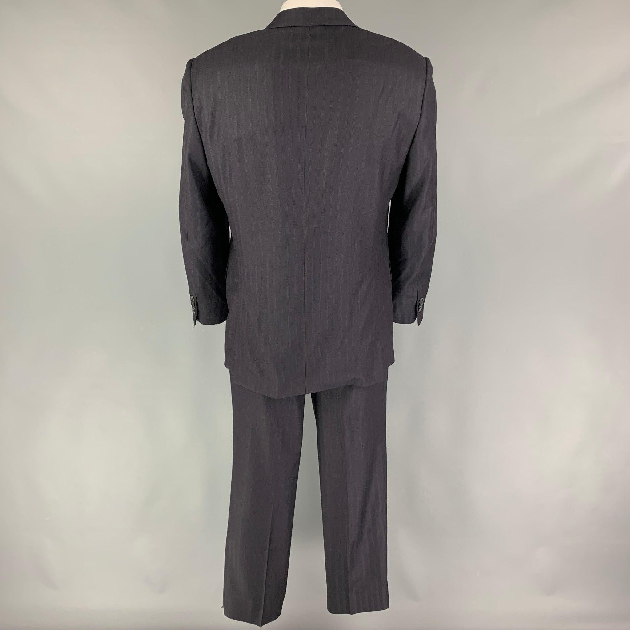 BRIONI Size 42 Navy Stripe Wool Notch Lapel Suit In Excellent Condition For Sale In San Francisco, CA