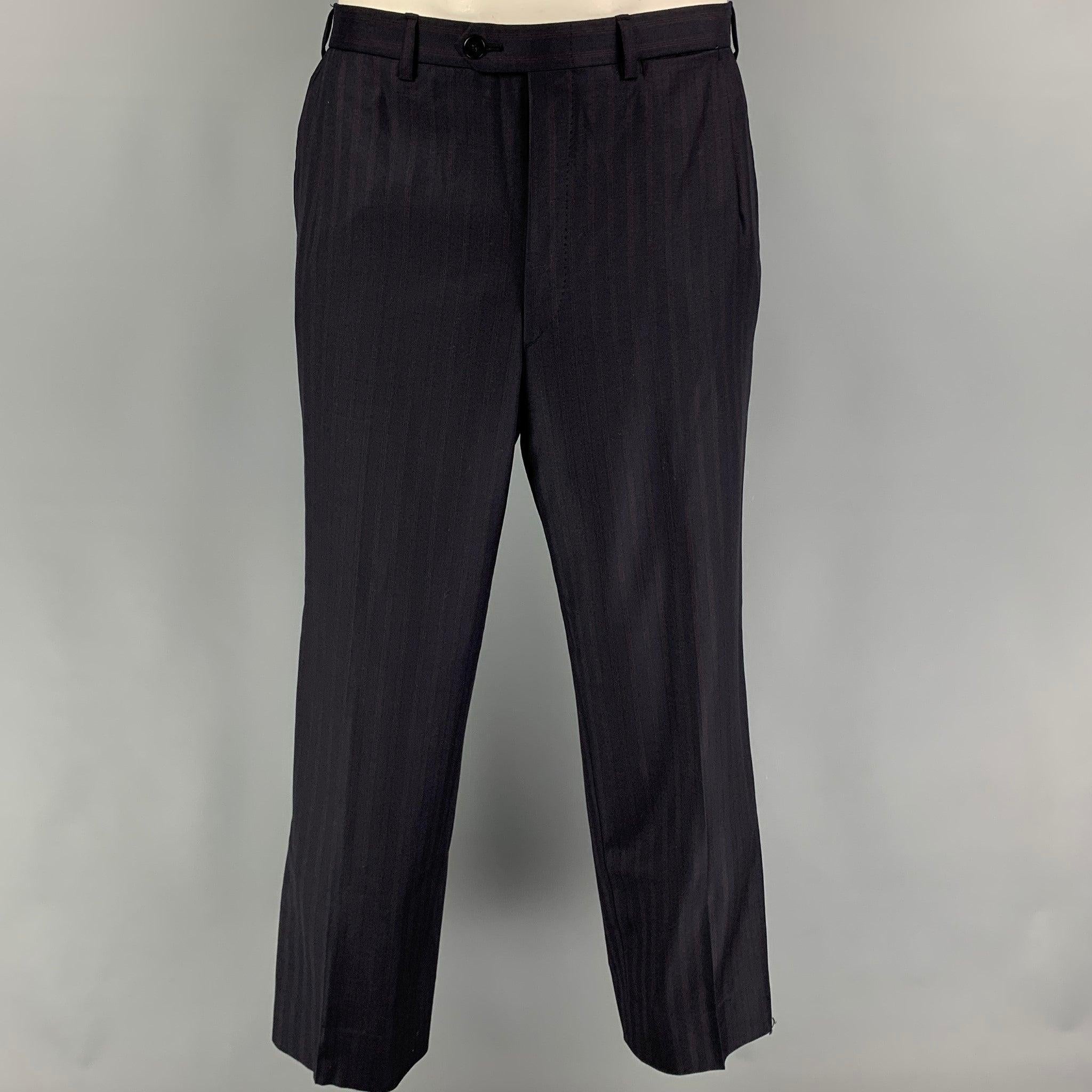 BRIONI Size 42 Navy Stripe Wool Notch Lapel Suit For Sale 1