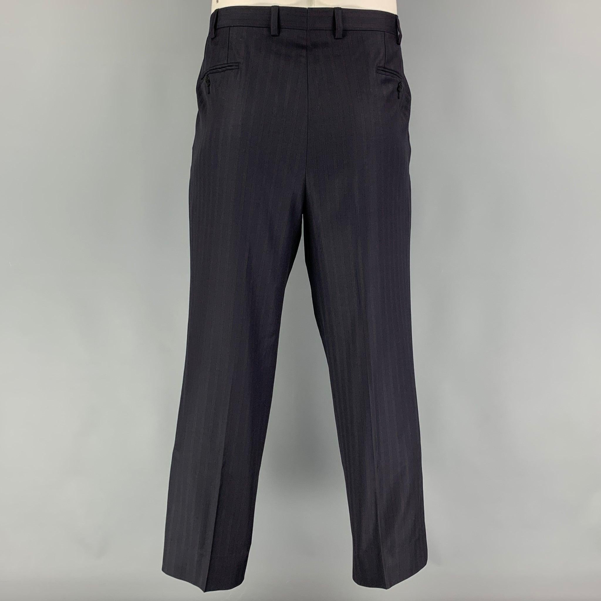 BRIONI Size 42 Navy Stripe Wool Notch Lapel Suit For Sale 2