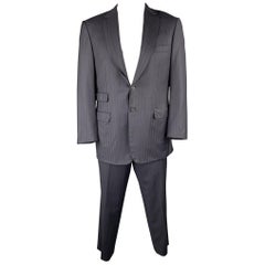 Used BRIONI Size 42 Navy Striped Wool Notch Lapel Suit