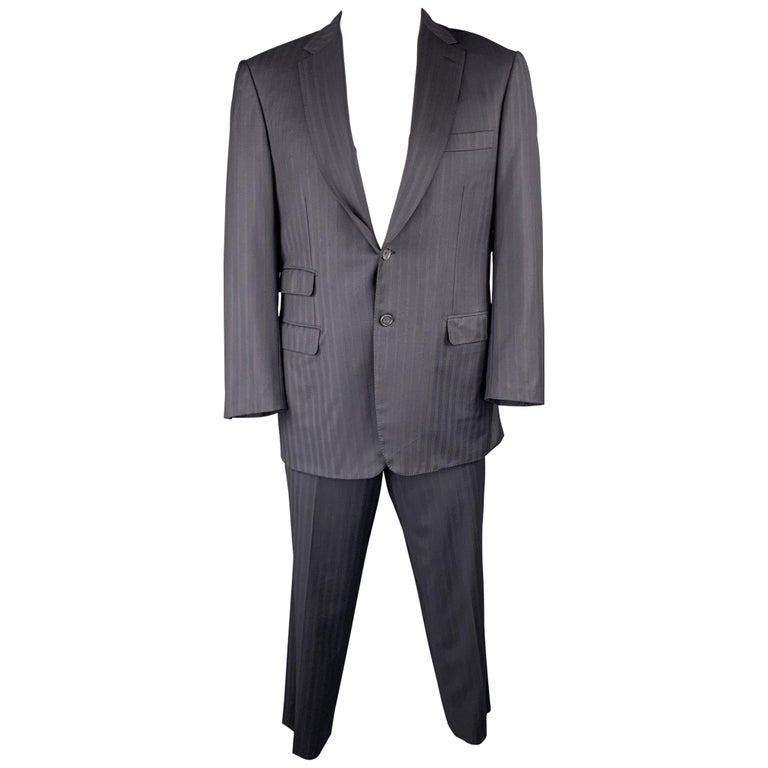 BRIONI Size 42 Navy Striped Wool Notch Lapel Suit at 1stDibs
