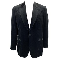 BRIONI Size 44 Regular Black Two Toned Cotton Velvet Peak Lapel Sport Coat