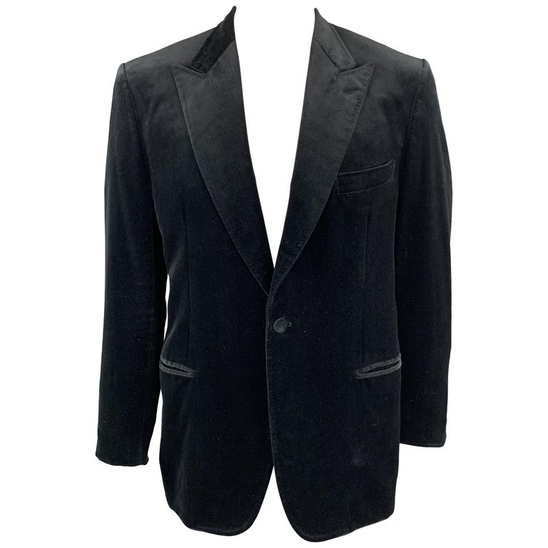 BRIONI Size 44 Regular Black Two Toned Cotton Velvet Peak Lapel Sport