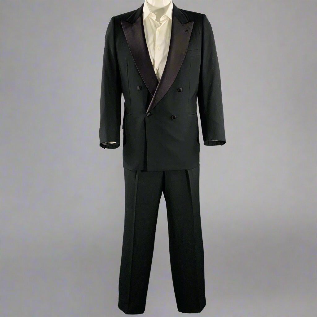 BRIONI Size 46 Black Wool Double Breasted Tuxedo In Good Condition In San Francisco, CA