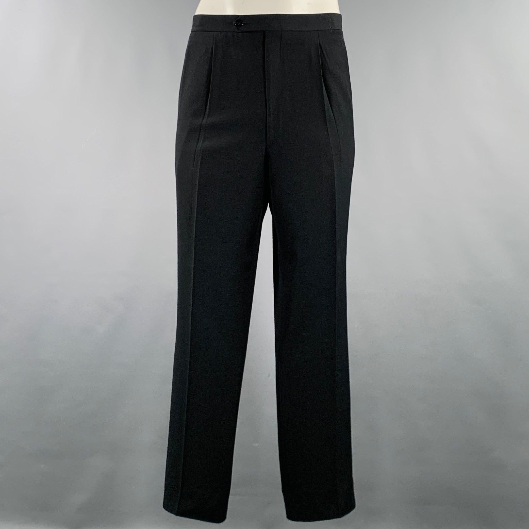 BRIONI Size 46 Black Wool Double Breasted Tuxedo 1