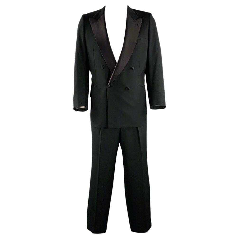 BRIONI Size 46 Black Wool Double Breasted Tuxedo