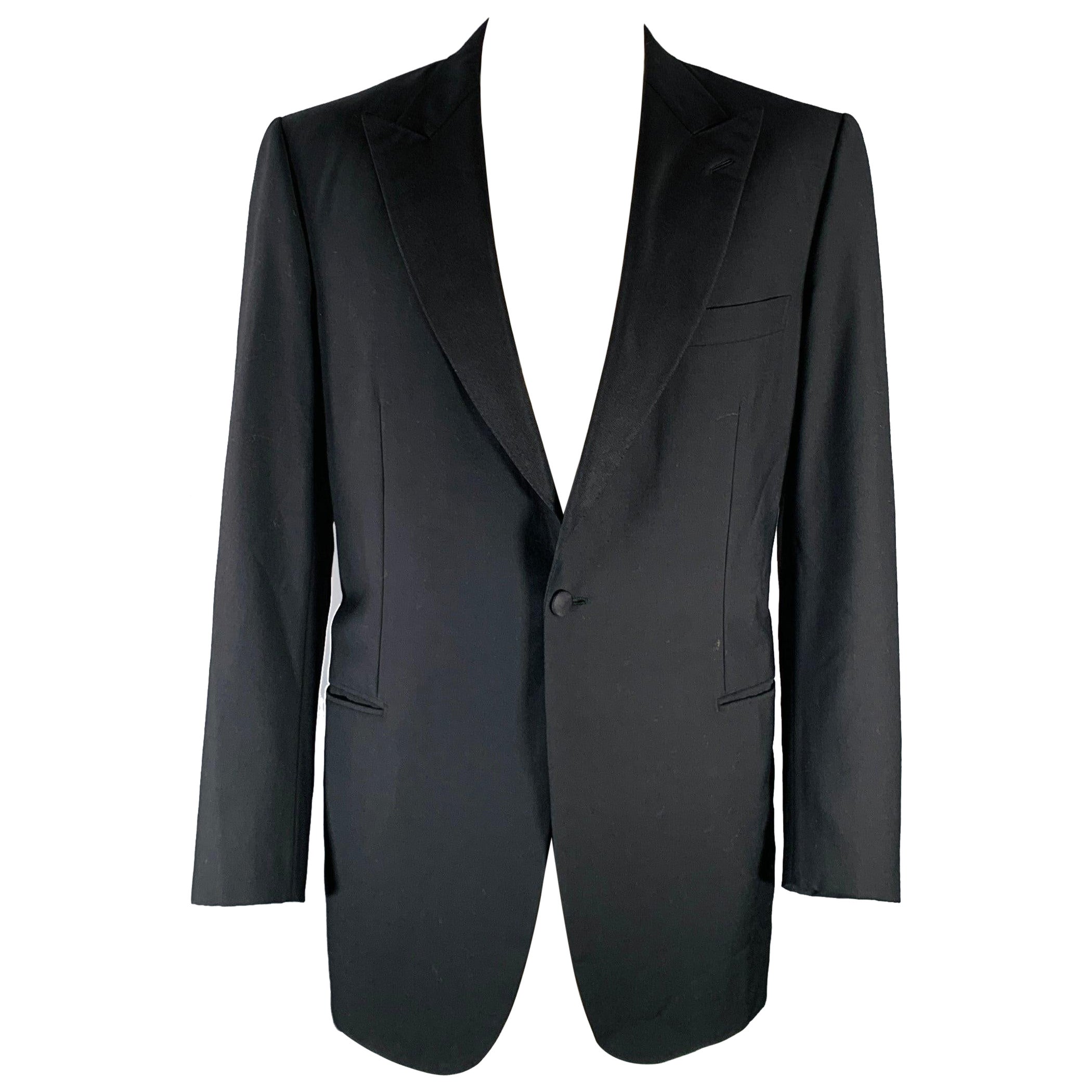 Brioni Size 46 Black Wool Tuxedo Peak Lapel Sport Coat