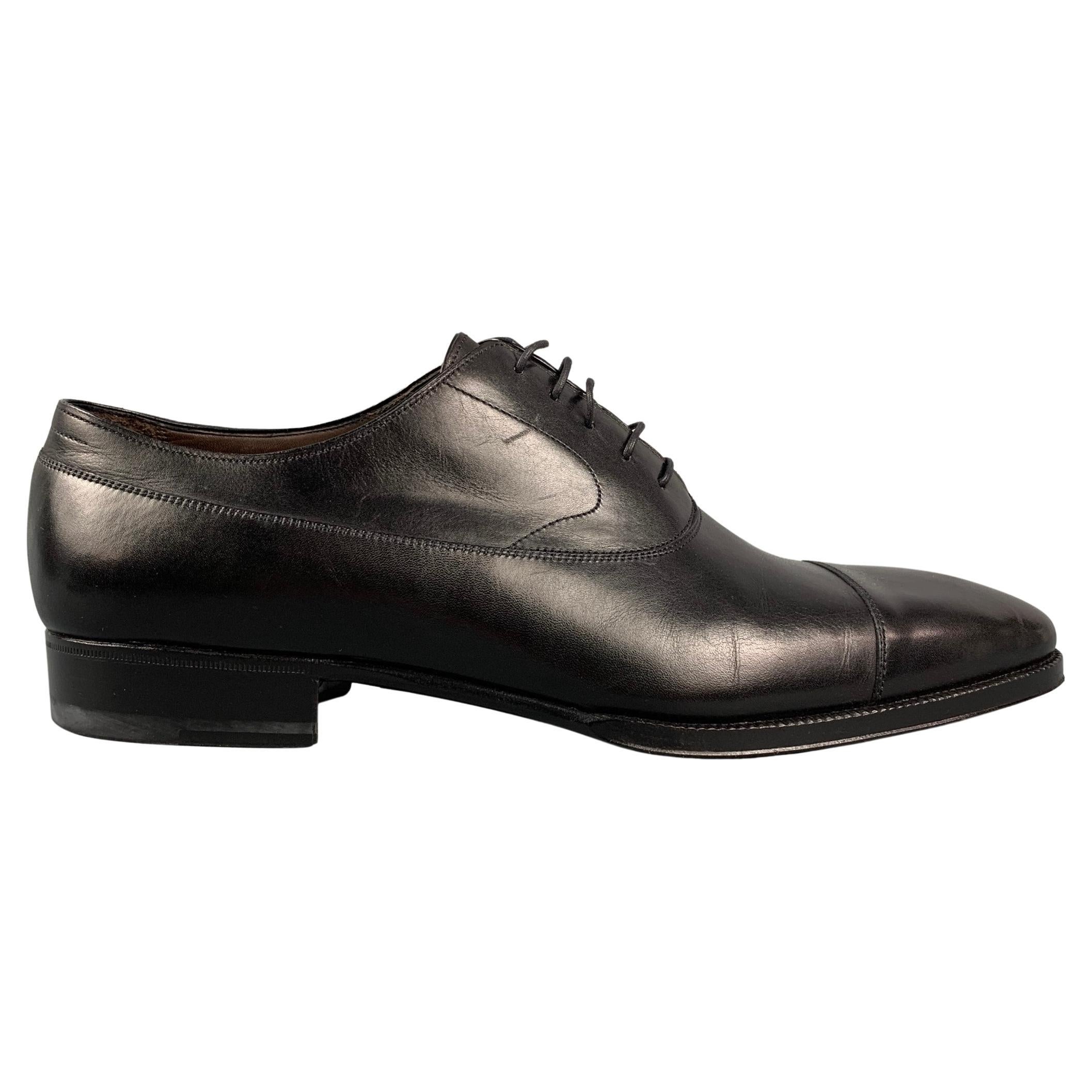 BRIONI Size 9 Black Leather Cap Toe Lace Up Shoes at 1stDibs