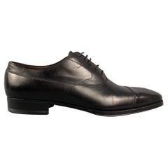 BRIONI Size 9 Black Leather Cap Toe Lace Up Shoes