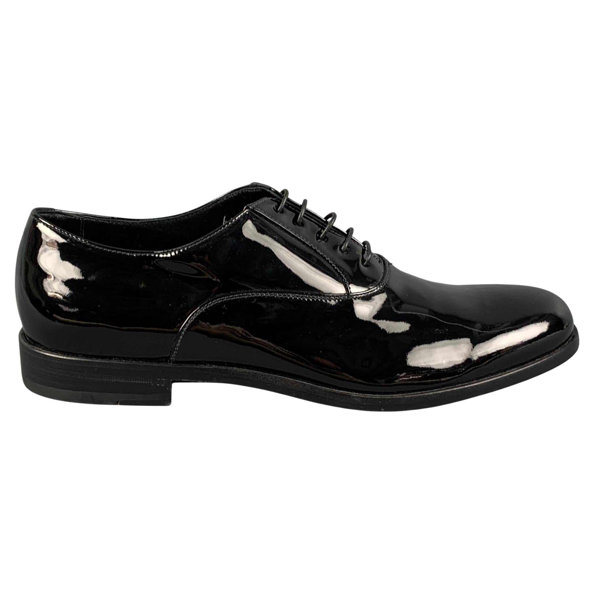 BRIONI Size 9 Black Patent Leather Lace Up Shoes