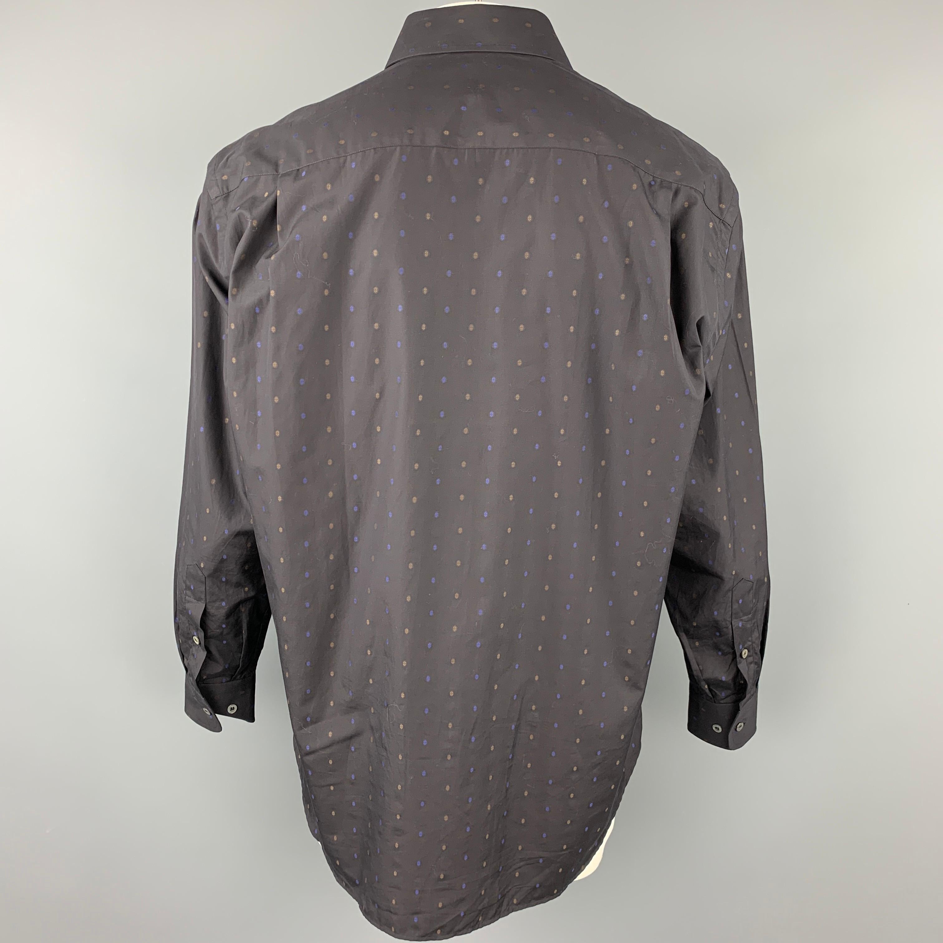 BRIONI Size L Black Dots Cotton Button Up Long Sleeve Shirt In Good Condition In San Francisco, CA