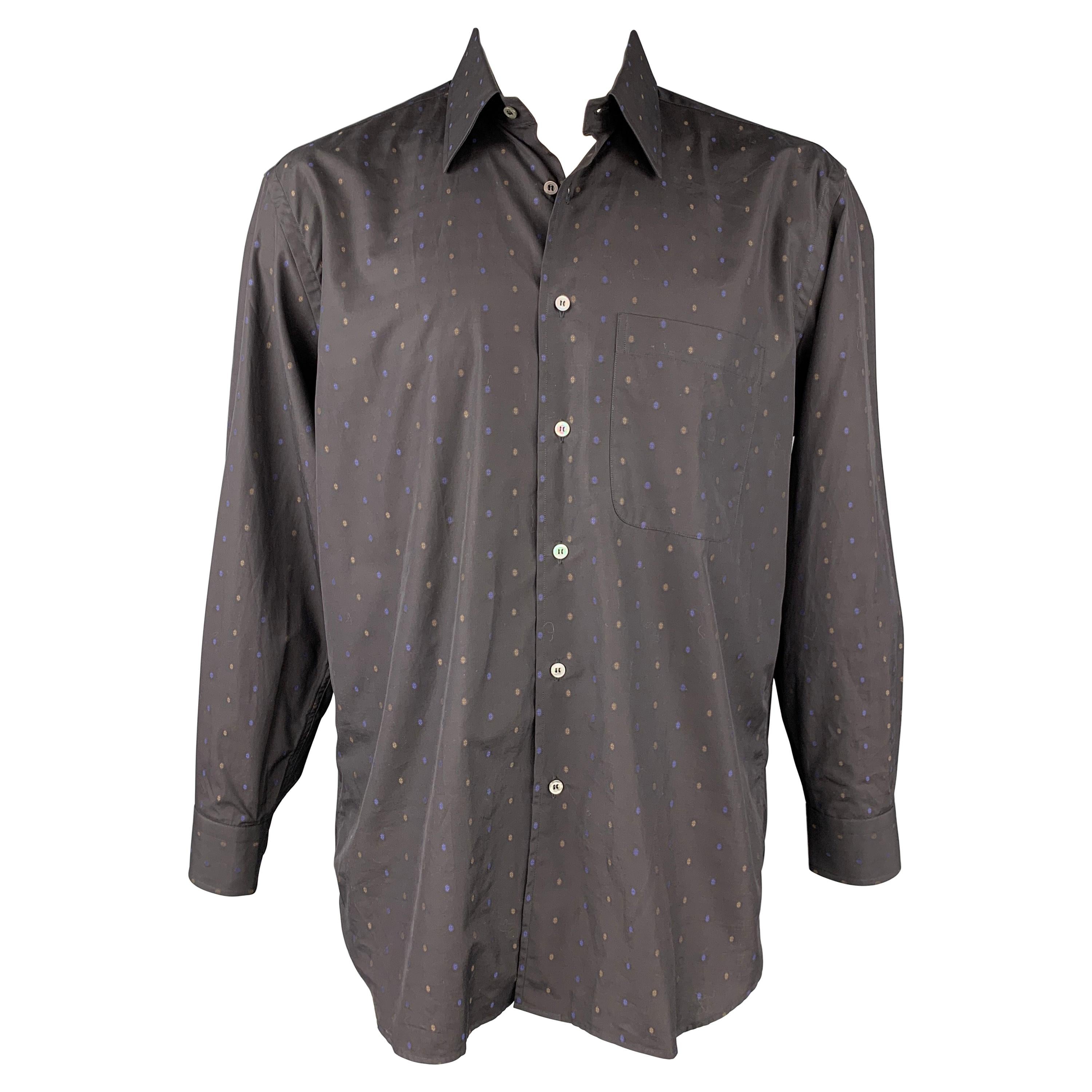 BRIONI Size L Black Dots Cotton Button Up Long Sleeve Shirt