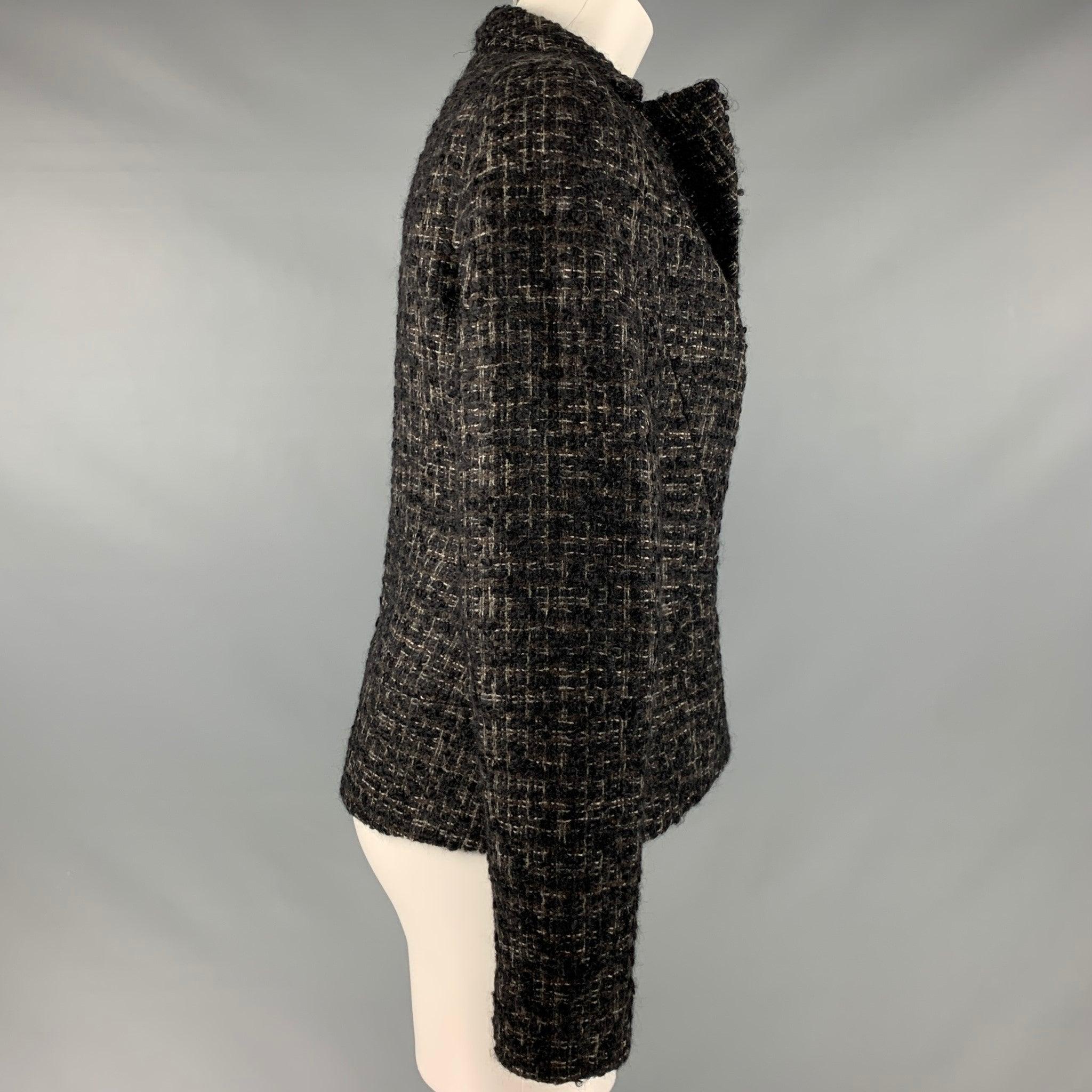 BRIONI Size L Black Grey Tweed Snaps Jacket In Excellent Condition For Sale In San Francisco, CA