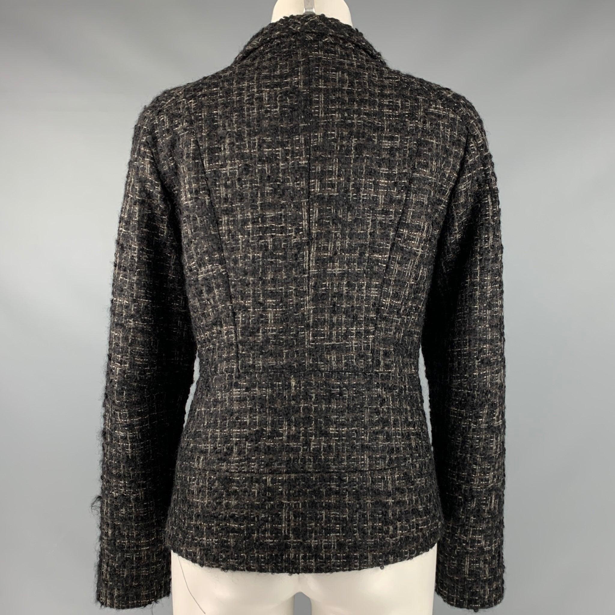 Women's BRIONI Size L Black Grey Tweed Snaps Jacket For Sale