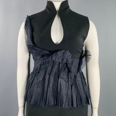 BRIONI Size L Black Mercerized Cotton Ruffled Open Back Cocktail Dress