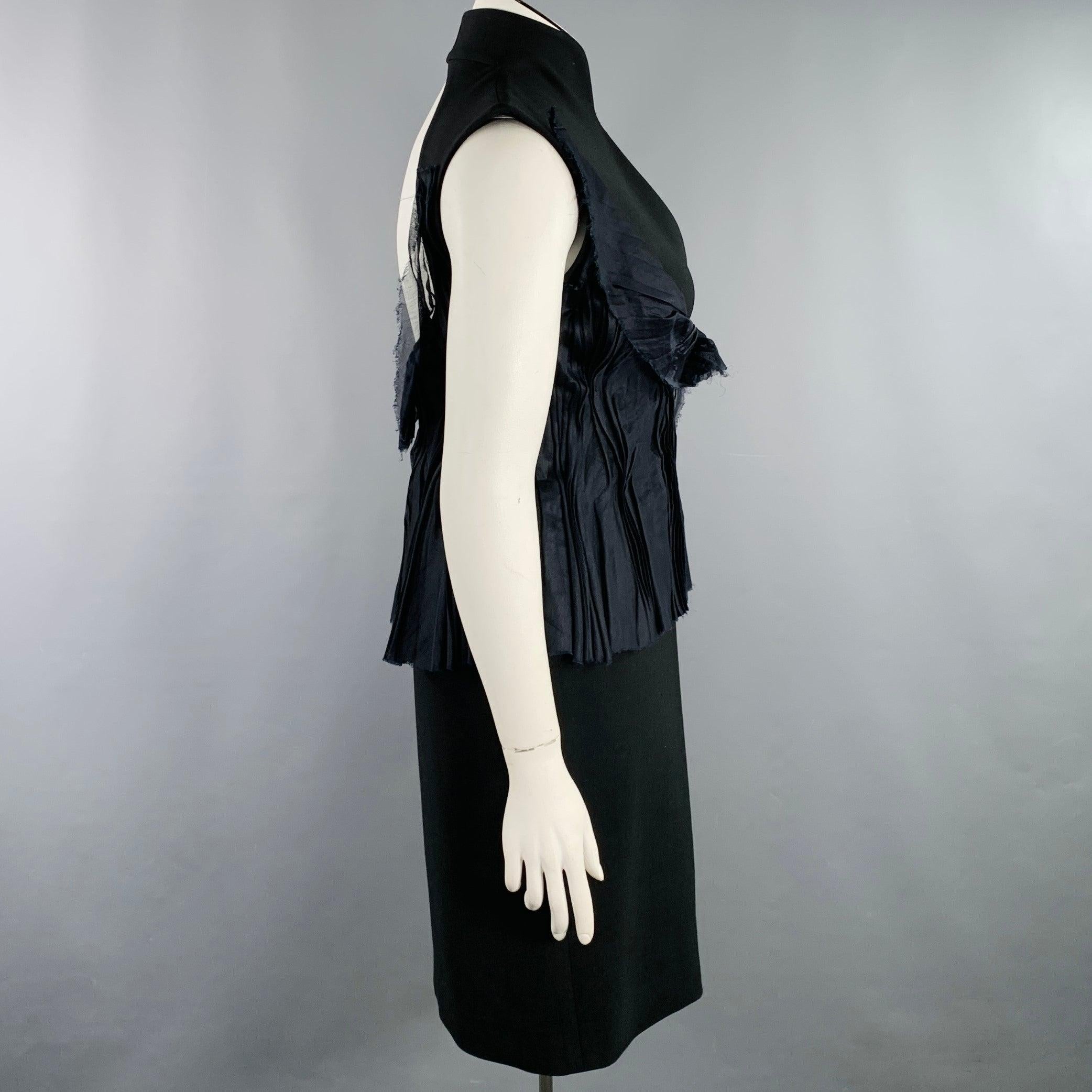 BRIONI Size L Black Mercerized Cotton Ruffled Open Back Cocktail Dress In Good Condition For Sale In San Francisco, CA
