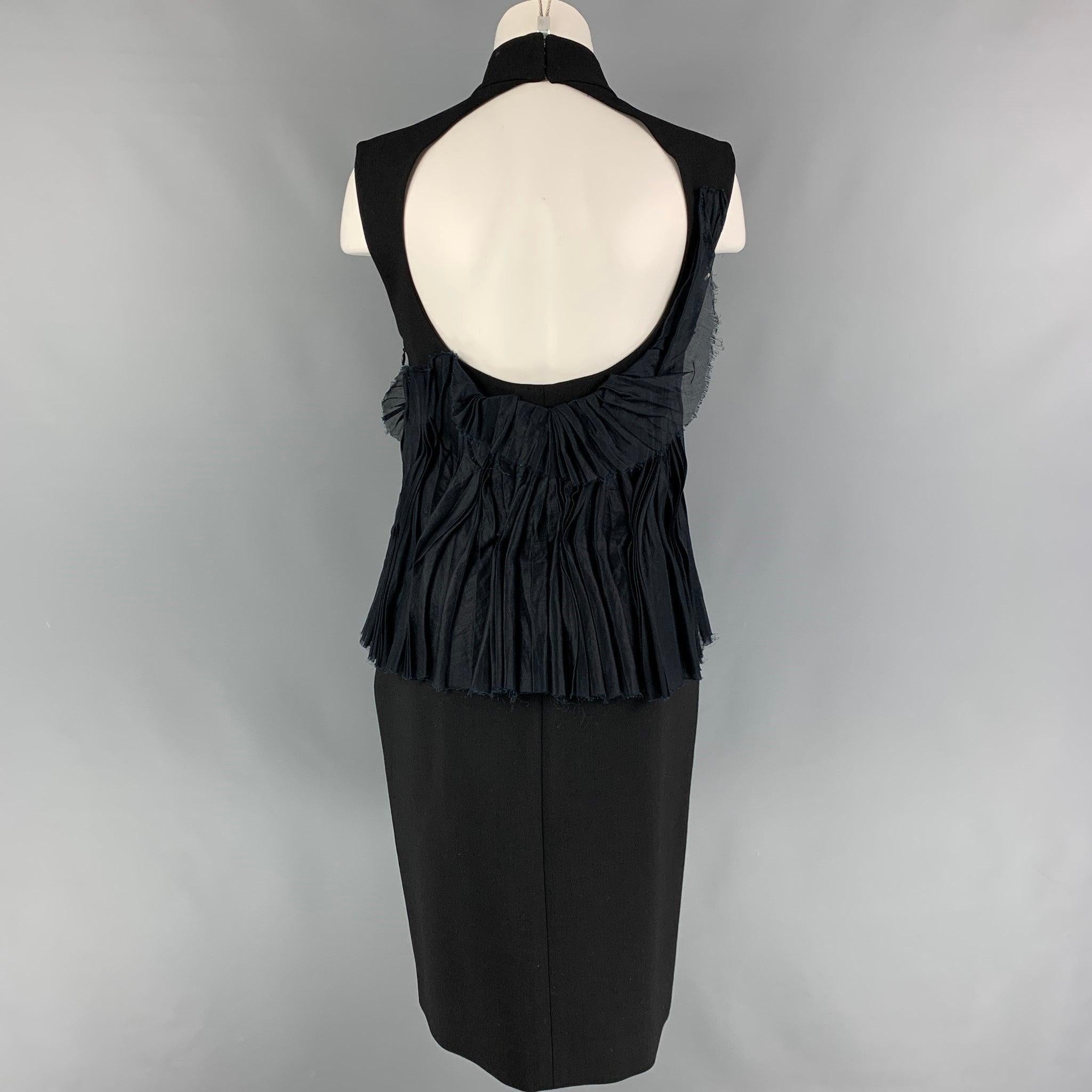 BRIONI Size L Black Mercerized Cotton Ruffled Open Back Cocktail Dress In Good Condition For Sale In San Francisco, CA