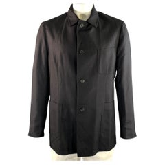 Veste BRIONI taille L en soie et cachemire noir, à col pointu