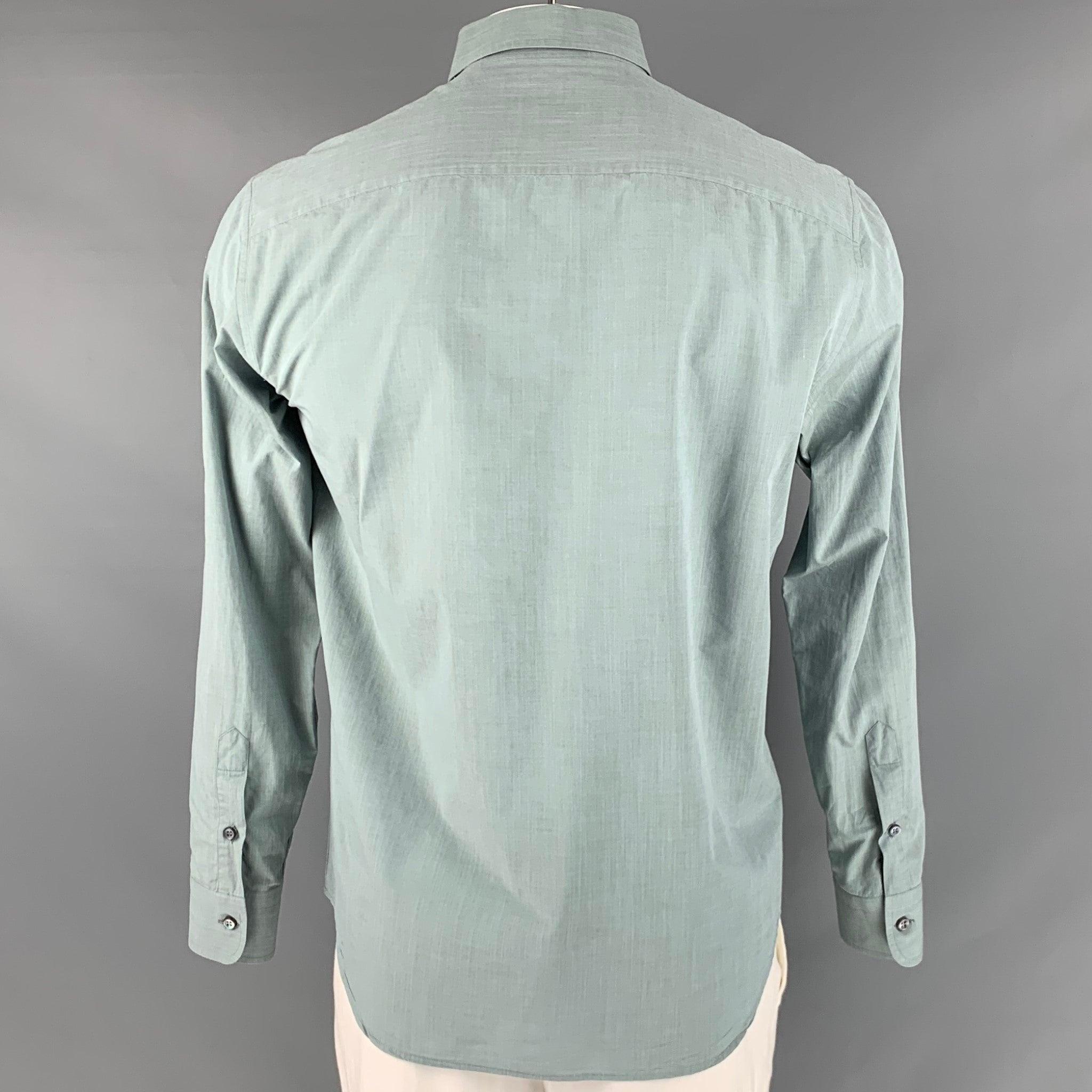 BRIONI Size L Blue Cotton Long Sleeve Shirt In Good Condition For Sale In San Francisco, CA