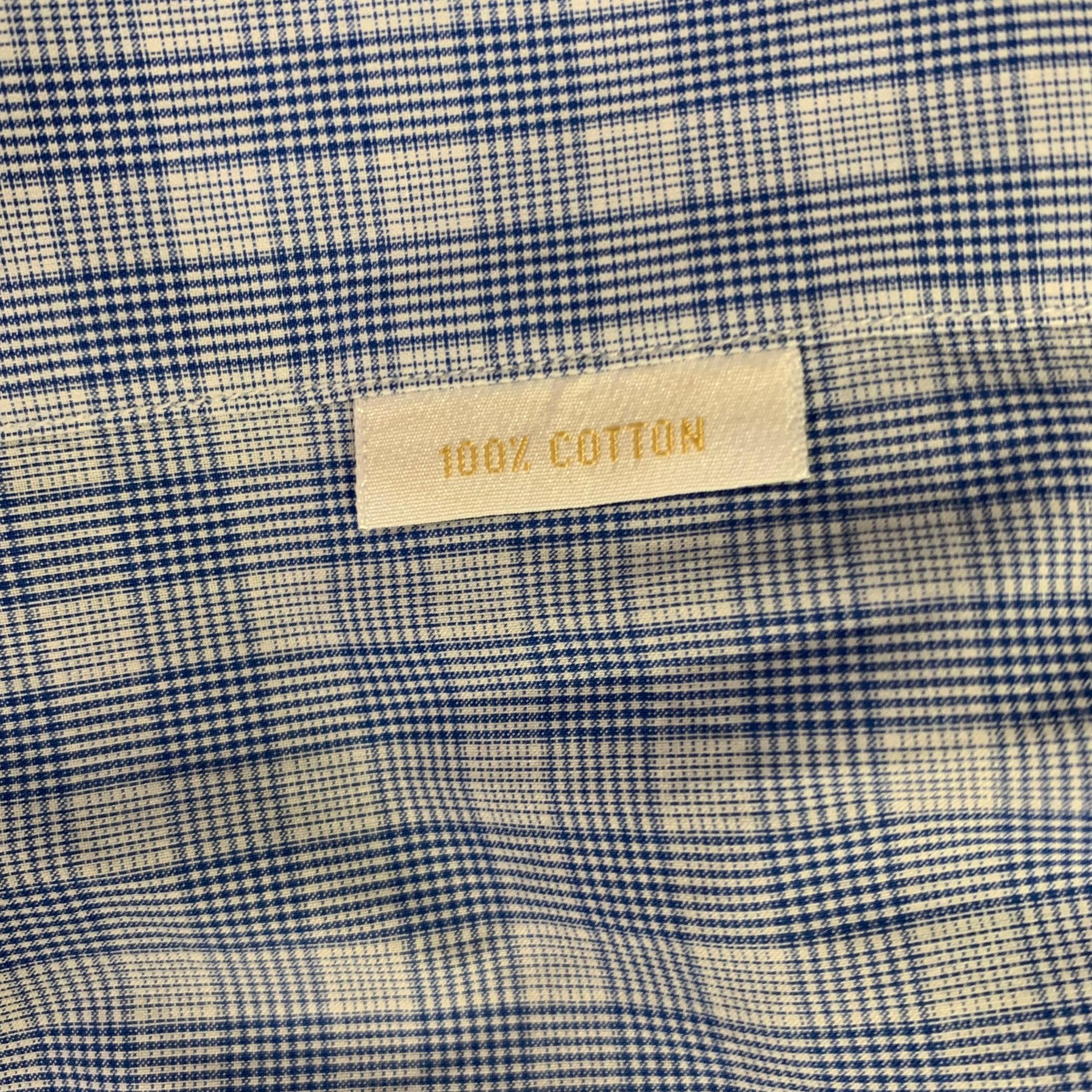 BRIONI Size L Blue Light Blue Plaid Cotton Button Up Long Sleeve Shirt For Sale 1